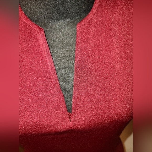 Burghundy V-NECK Skater Dress M - Picture 7 of 14